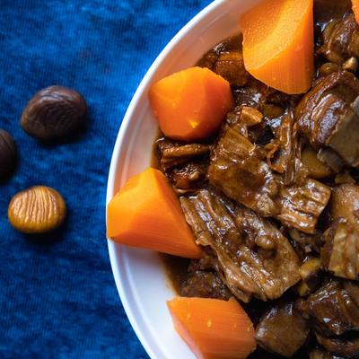 Lamb Brisket with Chestnut and Bean Curd (栗子枝竹炆羊腩)